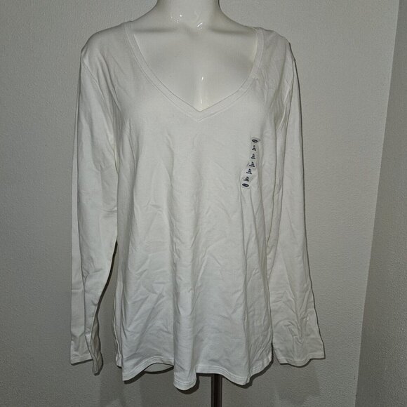 NEW Old Navy Tee Long-Sleeve Shirt V-neck White Size XL READ AS IS - Picture 1 of 15